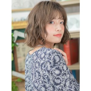 ゆるふわくびれボブ前下がり小顔前髪カール　大人ボブパーマ
