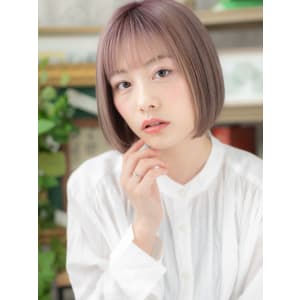 ラベンダーアッシュ透けバング前下がりボブ　エアストレート