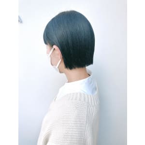 ミニボブ　透け暗髪　ディープブルーグレー　