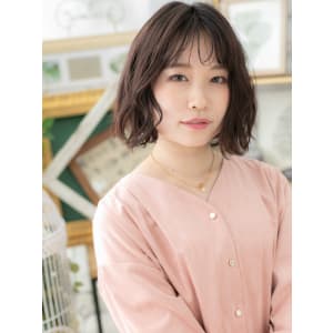 大人ハイライトくせ毛風ボブシースルー前髪　フェザーバング
