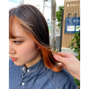 オレンジインナーカラー/前髪インナー/オレンジカラー