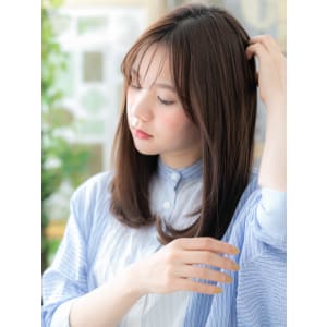 シースルーバングナチュラルエアストレート　ミルクティピンク