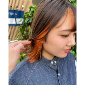 オレンジインナーカラー/前髪インナー/オレンジカラー