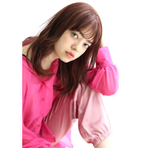 くびれヘア巻き髪風パーマ×ラベンダーピンク20代30代40代