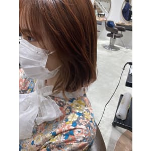三軒茶屋_レディース_ボブ_インナーカラー_オレンジ_小顔