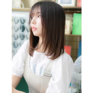 ネオシースルーバングハイライト小顔ロブヘア　アッシュブラック