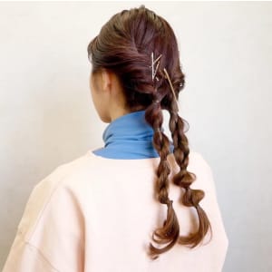 三軒茶屋_レディース_ヘアアレンジ_編み込み_ピンクブラウン