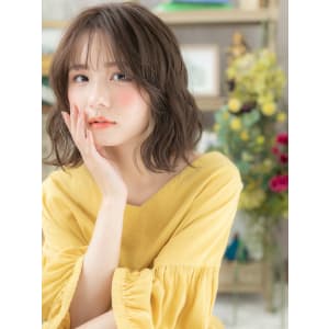 バレイヤージュくせ毛風小顔なみなみウェーブ　ロングボブ