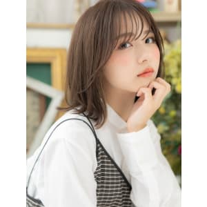 大人ハイライトシースルーバングくせ毛風ロブ　アッシュオリーブ