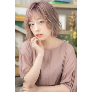 オン眉透けバング韓国風小顔インナーカラー　ブリーチオンカラー