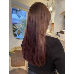 うる艶美髪 透明感カラーチェリーピンクロングヘア梅ヶ丘美容室