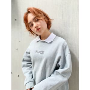 前髪軽め小顔レイヤーボブ☆アプリコットオレンジ
