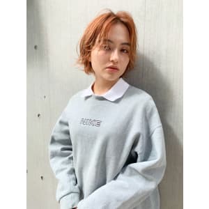 前髪軽め小顔レイヤーボブ☆アプリコットオレンジ
