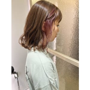 大人可愛い♪ピンクインナーカラー×ハイライト