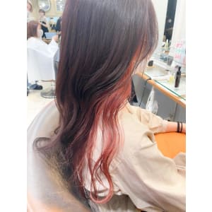 ロングヘア チェリーレッド インナーカラー【横浜】w