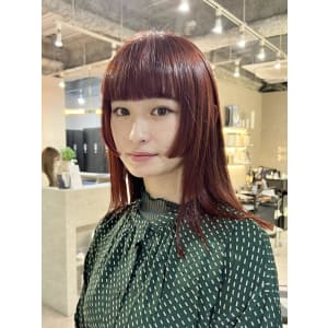 姫カット☆レッドブラウン☆眉上バング
