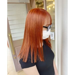 オレンジカラー/髪質改善/ロングヘア/黒髪ヘア/前髪