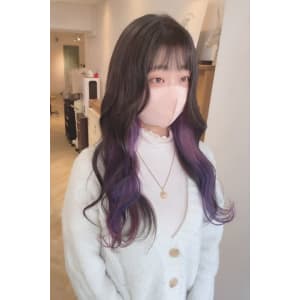ゆるふわロングピンクラベンダーインナーカラー春夏梅ヶ丘美容室