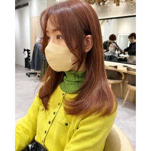 韓国前髪顔まわりレイヤーカットブリーチ無しダブルカラー