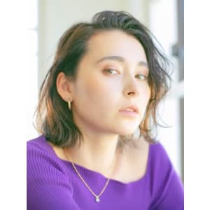 三軒茶屋_レディース_ミディアム_ブラウン_コテ巻き_ボブ