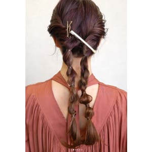 三軒茶屋_レディース_ロング_ヘアアレンジ_ピンクブラウン_