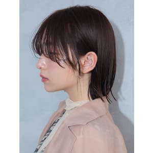 三軒茶屋_レディース_ミディアム_ブラウン_ボブ_コテ巻き