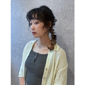 三軒茶屋_レディース_セミロング_ヘアアレンジ_編み込み_