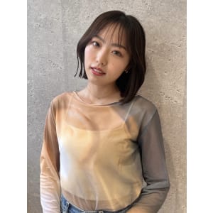 三軒茶屋_レディース_ミディアム_ブラウン_ボブ_コテ巻き