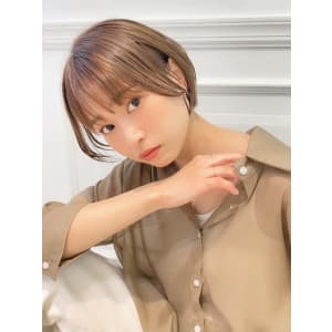 大人可愛い丸みショートボブ/30代/40代/50代/ベージュ