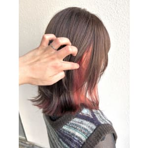 【天神】グレージュ×インナーピンクのセミロング☆山之内