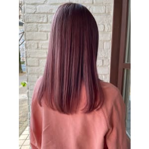 ピンクパープル　セミロング　髪質改善ストレート