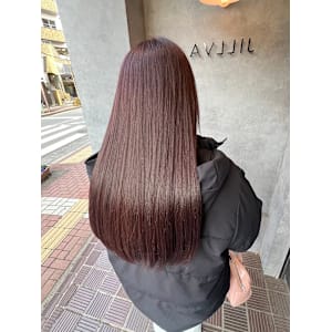 縮毛矯正セミディシアーカラー姫カットダークアッシュ立川