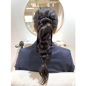  ROYロング編みおろしポニーテール・パーティー用ヘアセット