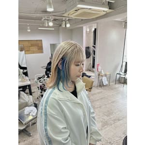 ミルクティーベージュ水色カラーインナーカラー成増地下鉄成増