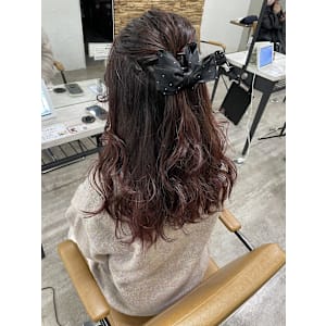 ハーフアップピンクカラー成増地下鉄成増大山