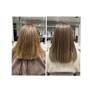 ハイライト履歴ありの髪の毛に、酸性縮毛矯正[酸性ストレート]