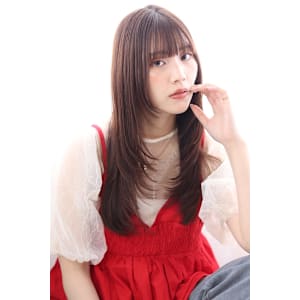 20代30代40代 うるつやロングレイヤーぱっつん前髪