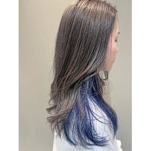 インナーカラーブルー×グレージュ