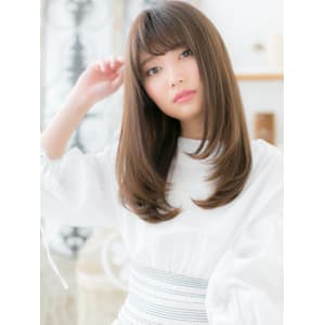 大人かわいい外国人風小顔チャコールグレー　レイヤーロング