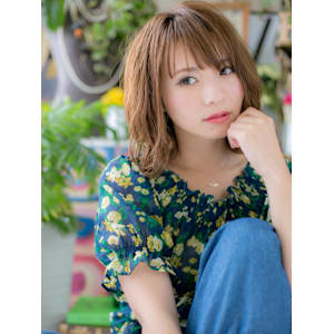 くせ毛風無造作カール♪小顔ゆるふわミディ　ニュアンスカラー