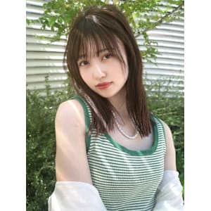 髪質改善カラー グレージュ シースルーバング ミディアム