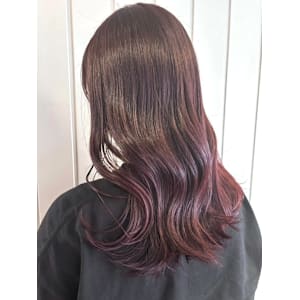 バイオレットカラー　ブリーチなしカラー　ツヤ髪ロング　暖色系