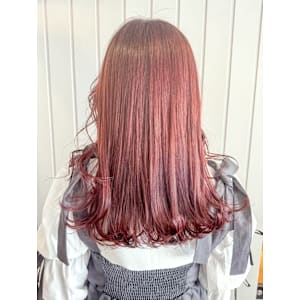 チェリーレッド　ロングレイヤー　ダブルカラー