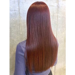 オレンジブラウン　ダメージレスカラー　ツヤ髪ロングヘア