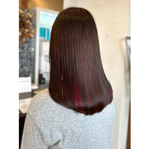 艶カラー　インナーカラー　レッドカラー　髪質改善　ストレート