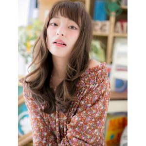 ミルクティーカラーくせ毛風小顔韓国風ロング　グレーベージュ