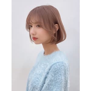 韓国風ボブフェイスレイヤーピンクベージュ暖色カラー