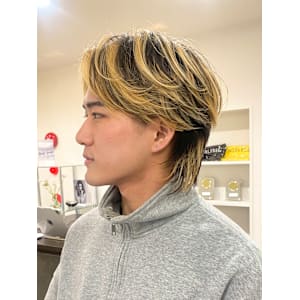 センターパートメンズウルフ/バレイヤージュ