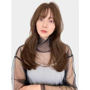 シースルーバング　くびれヘア　韓国ヘア　ナチュラルブラウン