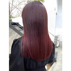 酸性縮毛矯正　ピンクブラウン　艶髪ハイトーン　酸性ストレート